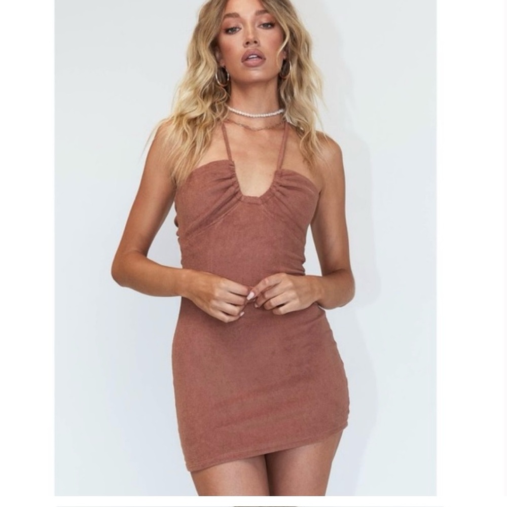 Elegant Brown Halter Mini Dress